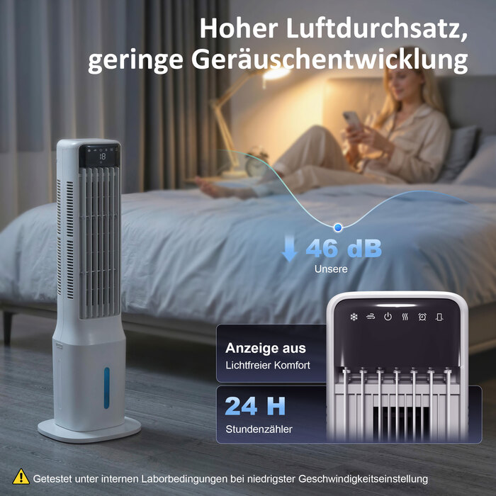 Портативний охолоджувач повітря 3-в-1 з резервуаром для води 9 літрів, кутом охоплення 48°, 3 швидкостями, 3 режимами, білий