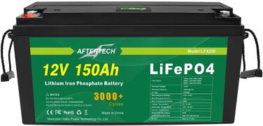 Літій-залізо-фосфатна батарея AFTERTECH Lifepo4 12 В 150 Ач, 3000 циклів, 12,8 В 1920 Втгод