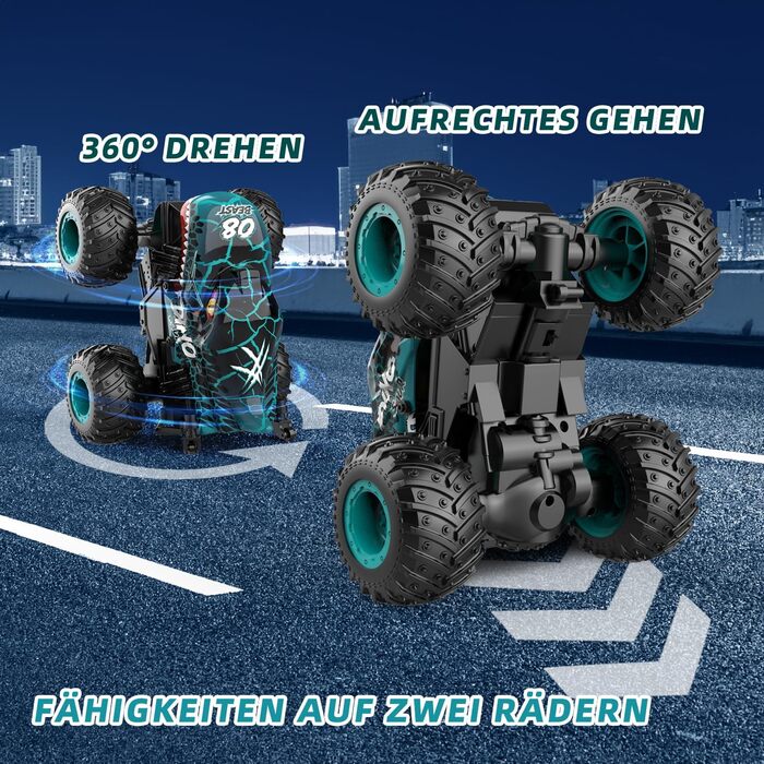 RC Monstertruck 1:20 2.4GHz Динозавр – Радіокерований позашляховик, 20 км/год, LED, Музика, для хлопчиків та дівчаток від 3 років, Зелений