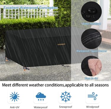 Водонепроникний чохол для садово-патіо меблів VANSHEIM, 60x60x60 см / 200x100x71 см, захисна накривка для столу та групи, з вентиляційними отворами, вітростійкий