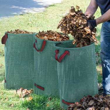 Outsunny Garden Bag 3x120L Водонепроникний мішок для садових відходів з ручками, стабільний мішок для листя, автономні садові мішки із захистом від ультрафіолету, багаторазові мішки для садових відходів Зелені відходи