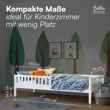 Ліжко дитяче Bellabino Vils 90x200 см – ліжко для малюків з бортиками та ламелями – ліжко Монтессорі з масиву сосни – біле для хлопчиків та дівчаток з місцем для зберігання (без ящика)