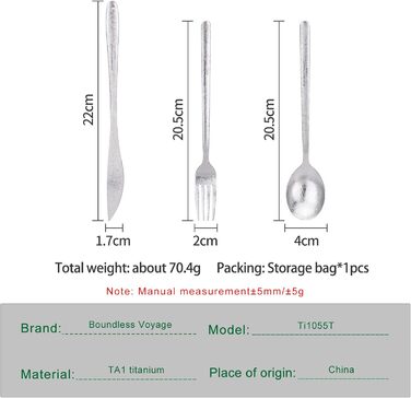 Набір столових приборів iBasingo Titan для кемпінгу: ложка, виделка, ніж, палочки для їжі. Металевий посуд з довгими ручками для подорожей та повсякденного використання. Модель Ti1056T/Ti1056t