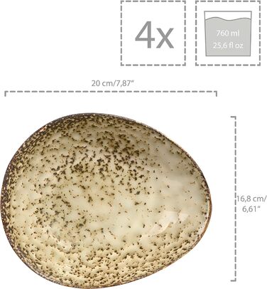 Обідній набір порцелянових керамічних тарілок Singer Pompei Набір посуду з 12 предметів для 4 осіб Набір вінтажних дизайнерських тарілок. (Салатники 4 шт.)