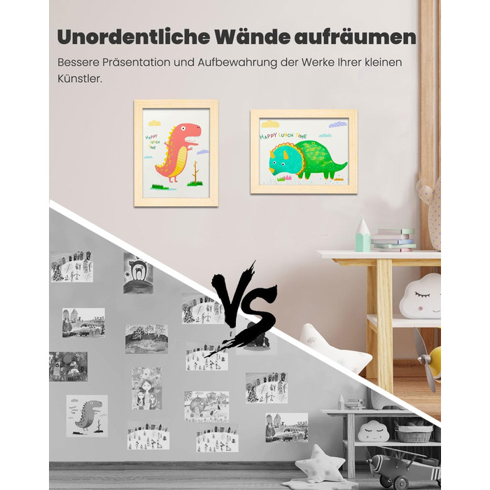 Дерев'яні рамки для дитячих малюнків, A4, 2 шт. - для школи, дому, офісу