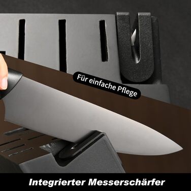 Набір кухонних ножів Katisun 16 шт. з підставкою, японська сталь, з заточувачем, дощечкою та ножицями. Кухонний набір для нарізання, шинкування та різання, стійкий до миття в посудомийній машині, титанове покриття