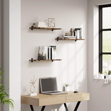 Полиця настінна EUGAD 3 шт., плаваючі полиці 60 см, дерев'яний декор вінтаж, настінні полиці для вітальні, кухні, офісу, ванної, витримує до 15 кг/полиця, коричневий вінтаж