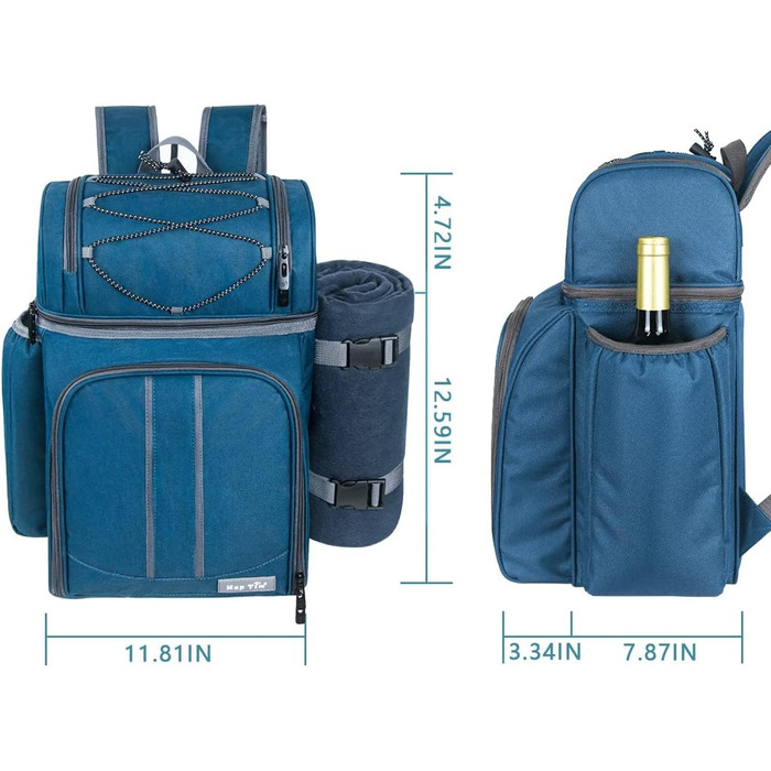 Набір для пікніка на 2 особи Hap Tim: рюкзак з тримачем для вина, флісова ковдра, столовий приладдя. Ідеально для пляжу, подорожей, походу, кемпінгу, грилю та подарунків.