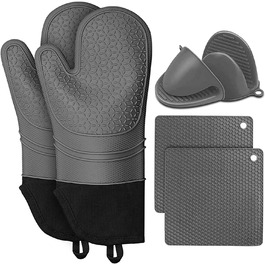 Силіконові рукавички для духовки KERYCHIN і міні-рукавички з підставкою, нековзні, термостійкі при температурі 260 C, легко знімаються