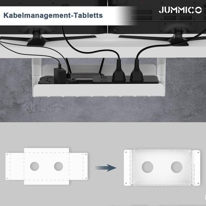 Регульований по висоті стіл JUMMICO 160x80 см з USB, бездротова зарядна панель, система прокладання кабелів, білий