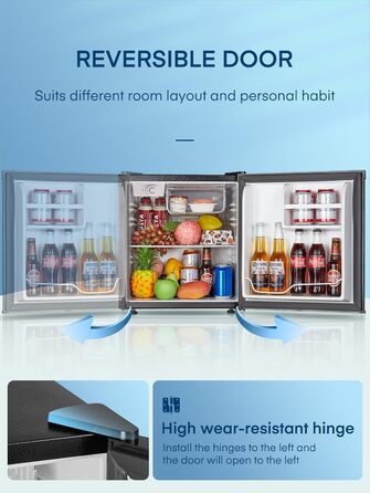 Міні-холодильник E 46L з морозильною камерою, енергоощадний, регулювання температури, рівень шуму 42 дБ, чорний — для офісу, кухні та спальні