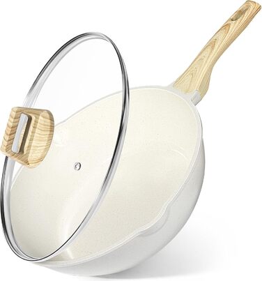 Сковорода з високим бортиком GiPP, 30 см, керамічне антипригарне покриття, з кришкою, 4.3 л, для всіх типів плит, біла