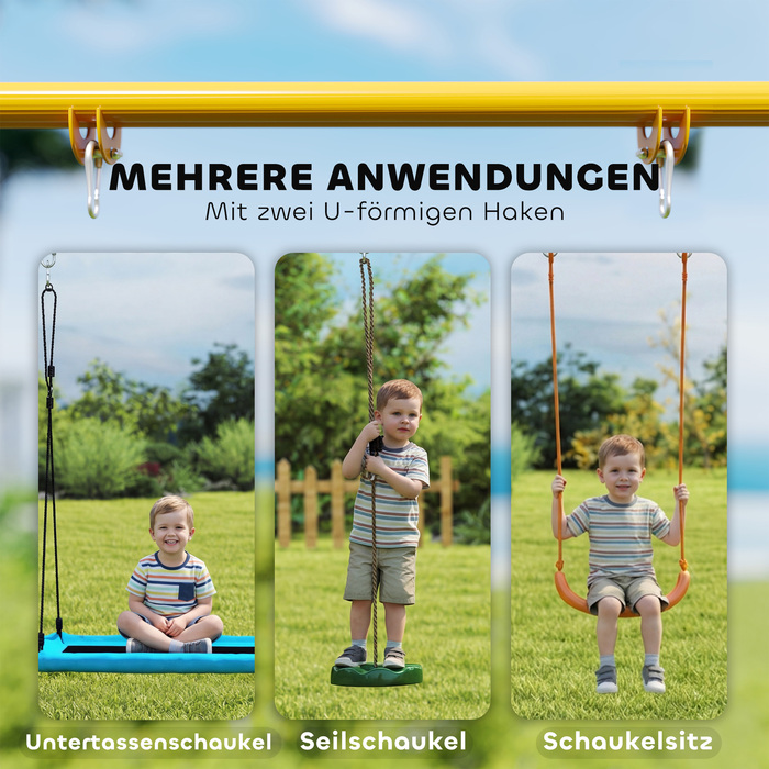 Складана рама для гойдалки з А-подібною основою, 2 гачки, 4 анкерні болти для фіксації на землі, призначена для дітей від 9 місяців до 8 років, розміром 128x155x157 см, блакитного кольору.