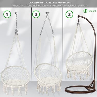 Підвісне крісло-гойдалка VOUNOT з полицею для книг та подушкою, для дому та саду, діаметр сидіння 80 см, X-Large, Бежевий