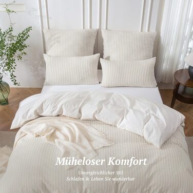 Набір постільної білизни SOULFUL 200x200, бавовна, смужка, жаккард, бавовна преміум-якість, сертифікат Öko-Tex 100, джинсовий блакитний (льон-сірий & білий), 2 шт. 40x80 см