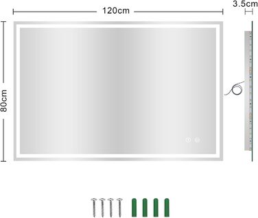 Дзеркало для ванної кімнати з LED-підсвічуванням Dripex 50x70 см, Touch-перемикач, антизапар, холодне біле світло 6400K, енергозберігаюче