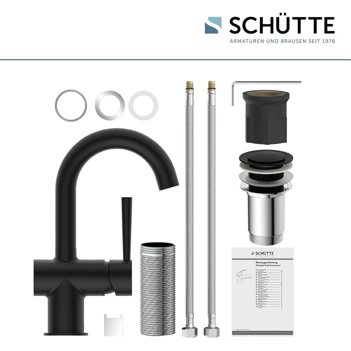 Змішувач для ванної SCHÜTTE 79710 LONDON з висувною лійкою, для миття волосся, однорідний, з комплектом для зливу, хром (чорний)