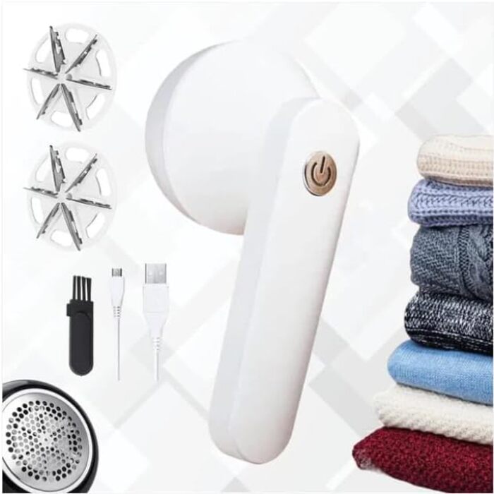 Електрична машинка для видалення ворсу Smart-J з USB-C, портативна та потужна. Ідеально підходить для одягу, светрів та тканин. Білий колір, з пензлем.