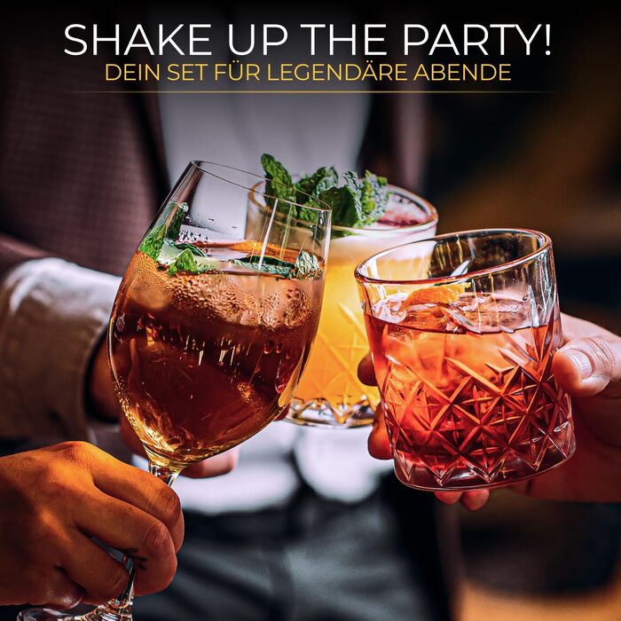 Набір для коктейлів Cobbler 700мл з нержавіючої сталі, професійний шейкер для барменів з підставкою та рецептами, класичний набір (Gold)