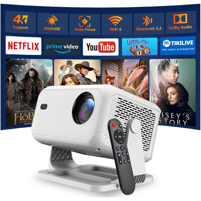 Міні-проектор Smart Beamer Mini: 4K, Netflix, Автофокус, 180° обертання, WiFi6, Bluetooth, Full HD 1080P, 600ANSI, для дому та вулиці