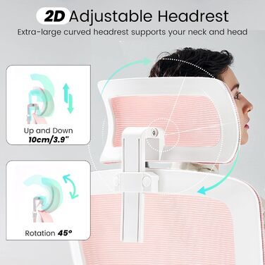 Ергономічне крісло для офісу Fizzin, комп'ютерне крісло з регульованою поперековою підтримкою, дихаюча сітчаста спинка, посилене сидіння, зручне крісло для дому та офісу (рожеве)