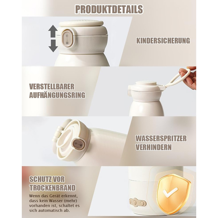 Портативний підігрівач для пляшечок Baby, 500 мл, для материнського молока та води, підігріває, підтримує тепло та стерилізує, швидкий нагрів за 3 хвилини, акумулятор 10400 mAh для тривалої роботи