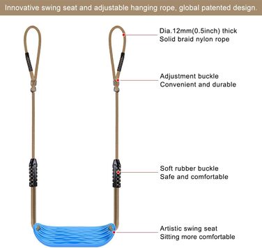 Гойдалка садові SELEWARE для дітей та дорослих: комплект з канатом 2м та 2 карабінами, чорний (синій)
