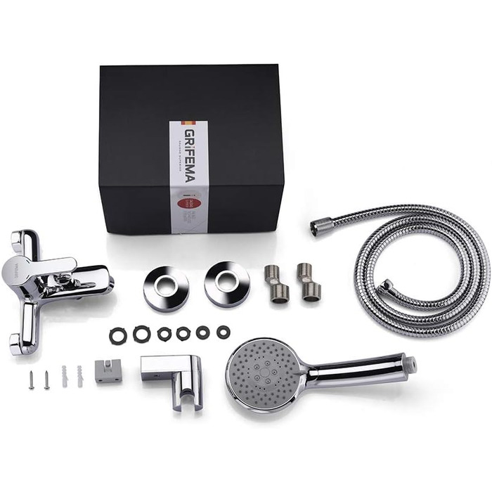 Набір для душу GRIFEMA Bad-Duschsystem G13003 з ручною лійкою, змішувач для ванни, шлангом та кріпленням, накладний монтаж, хром