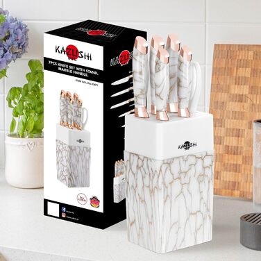 Набір кухонних ножів Messerblock Set: 7 предметів з нержавіючої сталі з дерев'яним блоком та точильним каменем. Професійний кухонний набір, подарунок.