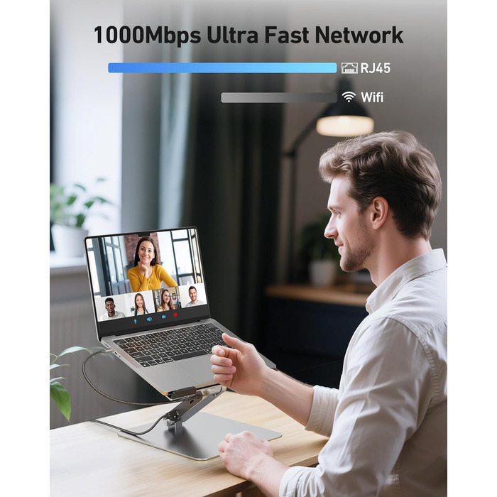 Підставка для ноутбука BENFEI з док-станцією USB-C 6-в-1: HDMI (4K@60Hz), Gigabit LAN, 100W Power Delivery, 10Gbps (1x USB-C 3.2 & 2x USB-A 3.2) – сумісна з MacBook Pro/Air, iPad Pro, XPS, ThinkPad