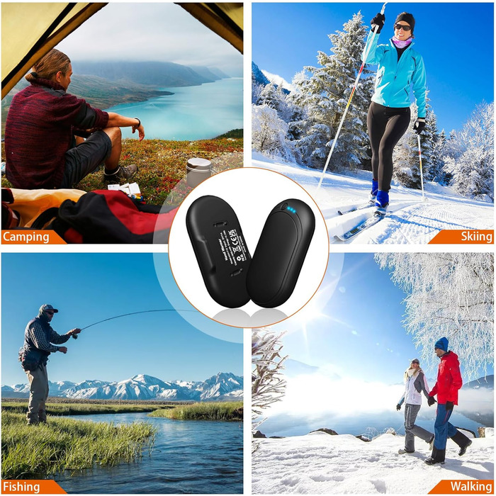 Електричний нагрівач для рук, перезарядна пара, 6000mAh, USB-кабель, 3 режими нагріву, 20 годин тепла, для активного відпочинку взимку, чорний