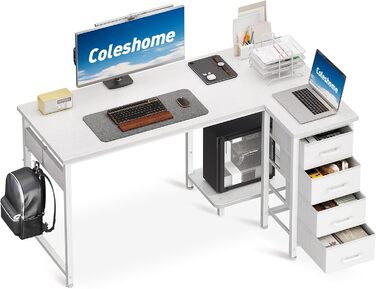 Комп'ютерний кутовий стіл Coleshome 100x70 см з 4 висувними ящиками, білий, для офісу, кабінету, спальні
