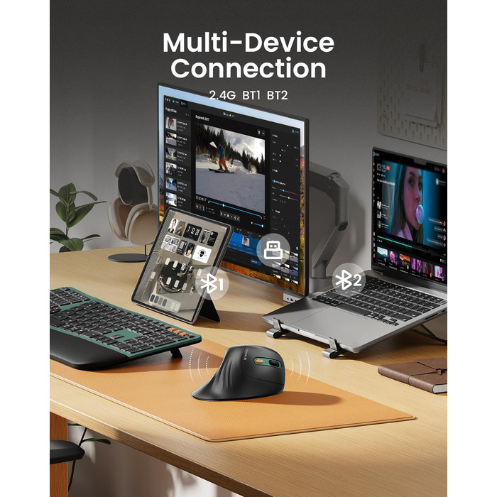 ProtoArc EM11 NL Вертикальна миша, бездротова, для ПК, iPad, Mac, Windows - чорно-зелена