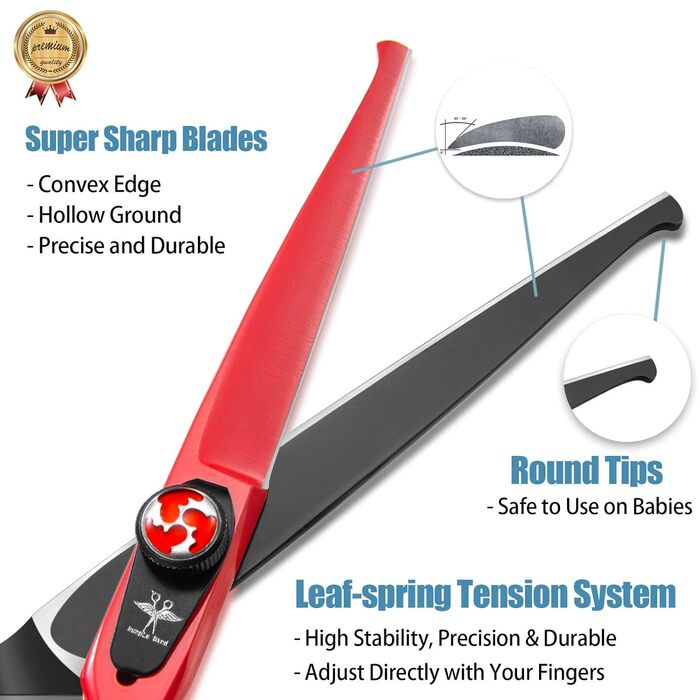 Ножиці для волосся PURPLEBIRD 6-дюймові з нержавіючої сталі, безпечні круглі кінчики, екстра-професійні, для дітей, ідеальна стрижка, для початківців, для дому.