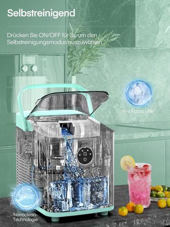 Льодогенератор FOHERE 14 кг/добу, швидке виробництво льоду (5 хв), 2 розміри кулеподібного льоду, самоочищення, м'ятний колір