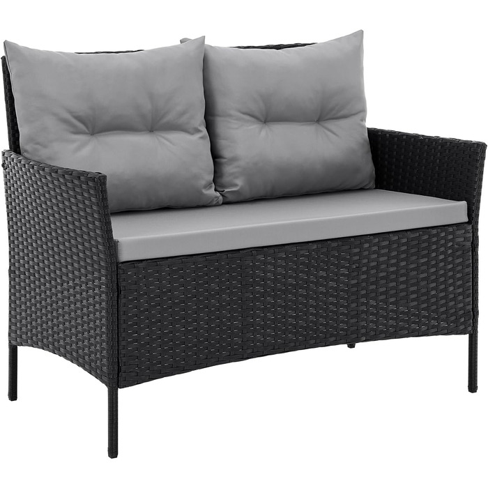 Садовий набір Gartensitzgruppe SVITA Dallas з поліротангу, 4 предмети: 2 крісла, диван на 2 місця, стіл, чорний. Комплект вуличних меблів зі сталевим каркасом та подушками