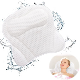 Подушка для ванни Aohcae, 4D подушка для шиї з гачком, 6 присосок, біла
