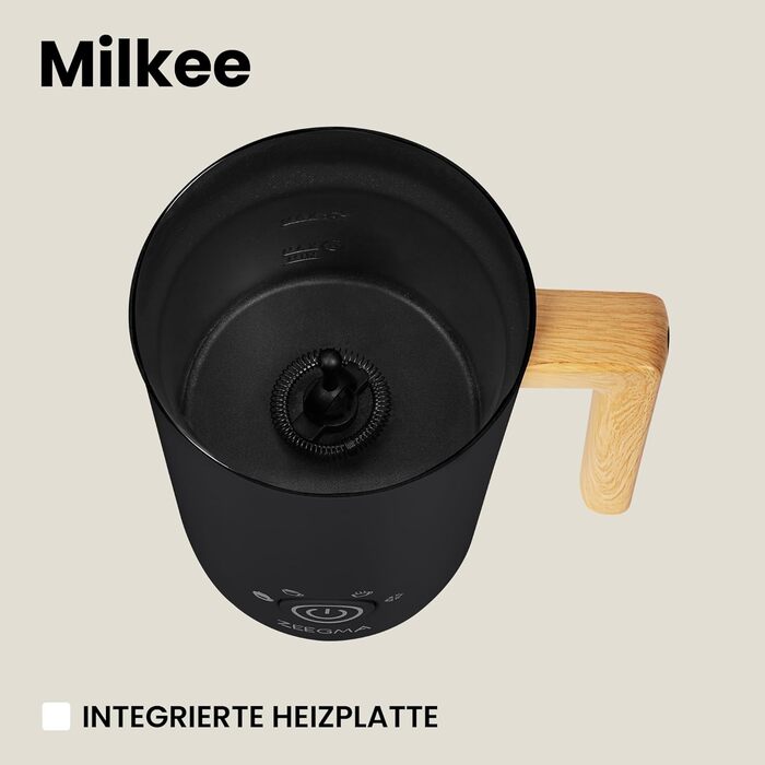 Електричний спінювач молока ZEEGMA MILKEE, 500 Вт, 650 мл, для капучино, лате, какао, антипригарне покриття, сенсорне керування (Чорний)