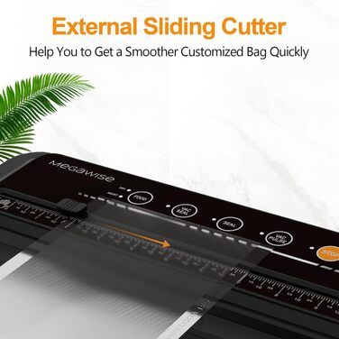 Вакууматор Megawise для продуктів з потужністю 80 кПа, автоматичний вакуумний пакувальник з режимами для сухих та вологих продуктів, чорний (комплект з 10 пакетами та різаком)