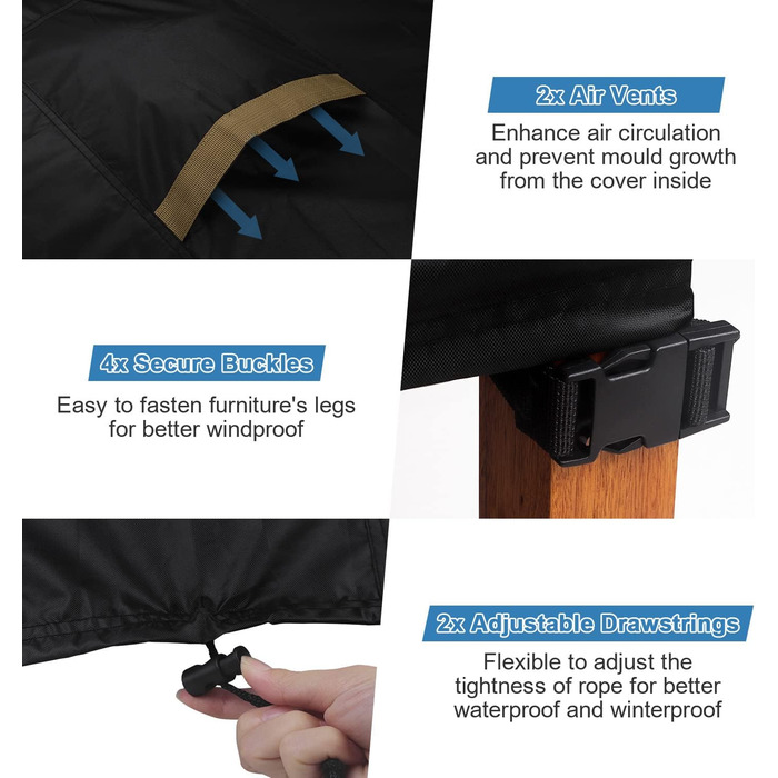 Водонепроникний чохол для садово-патіо меблів VANSHEIM 60x60x60 см / 190x140x71 см, захисна накривка для столу та сидінь
