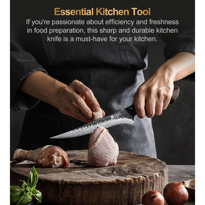 Ніж кухарський XINZUO Damaststahl з нержавіючої сталі Дамаск, 19,3 см - професійний, з ергономічною ручкою з білого дуба, серія Mo (ніж для філетування)