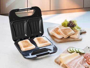 Тостер для сендвічів Bestron з антипригарним покриттям, бутербродниця потужністю 750 Вт, Funcooking, чорний