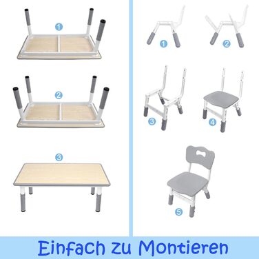 Дитячий стіл зі стільцями, регульована висота, 3 частини, пластиковий стіл-парта для дитячої кімнати, 80x60 см