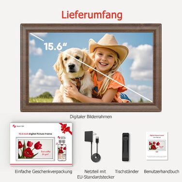 Цифровий фоторамка Frameo 10.1 дюйма з Wi-Fi, сенсорний IPS екран HD 1280*800, 32GB пам'яті, автоповорот, підтримка Frameo App для зручного обміну фото та відео, корпус з дерева (15.6 дюймів)