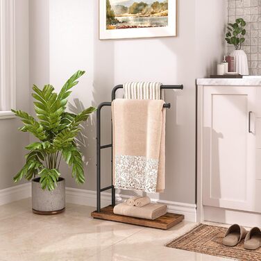 Підставка для рушників HOOBRO, стояча, з 2 перекладинами, білий + натуральне дерево, 40 x 24 x 80,5 см