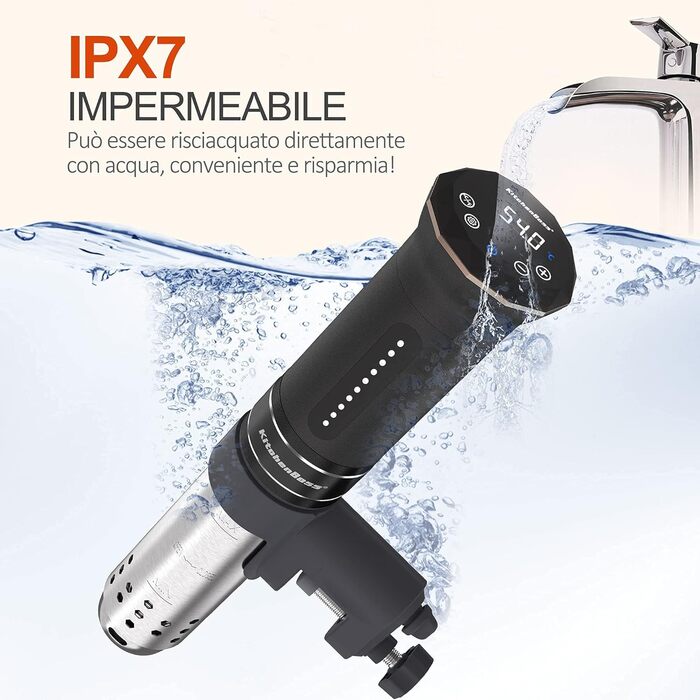 Су-від кухонний прилад KitchenBoss Roner: професійний термоциркулятор, IPX7, водонепроникний, таймер з тачскріном, срібний