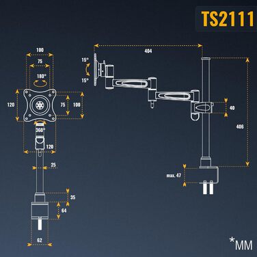 Кріплення для монітора RICOO TS5711: регульована підставка для екрану 12-29 дюймів, VESA 75/100, для комп'ютерного столу