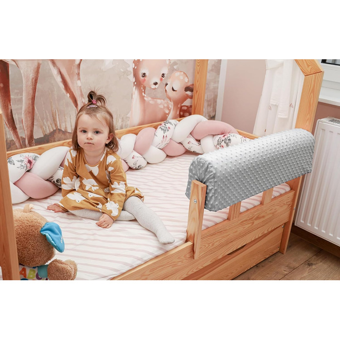 Захист для ліжечка дитячого 90 см: бортик на ліжко, захист кутів з Minky (світло-сірий)