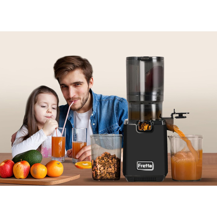 Фреш-прес Fretta Slow Juicer: Швидкий та Зручний Електричний Соковитискач для Овочів та Фруктів (1.8л, 250W, Чорний)