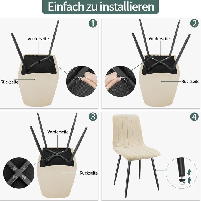 Набір обідніх стільців, м'які стільці з льоновим покриттям та чорними металевими ніжками, смугастий дизайн, для вітальні, кухні, спальні, ресепшну (2 шт., смугастий бежевий)